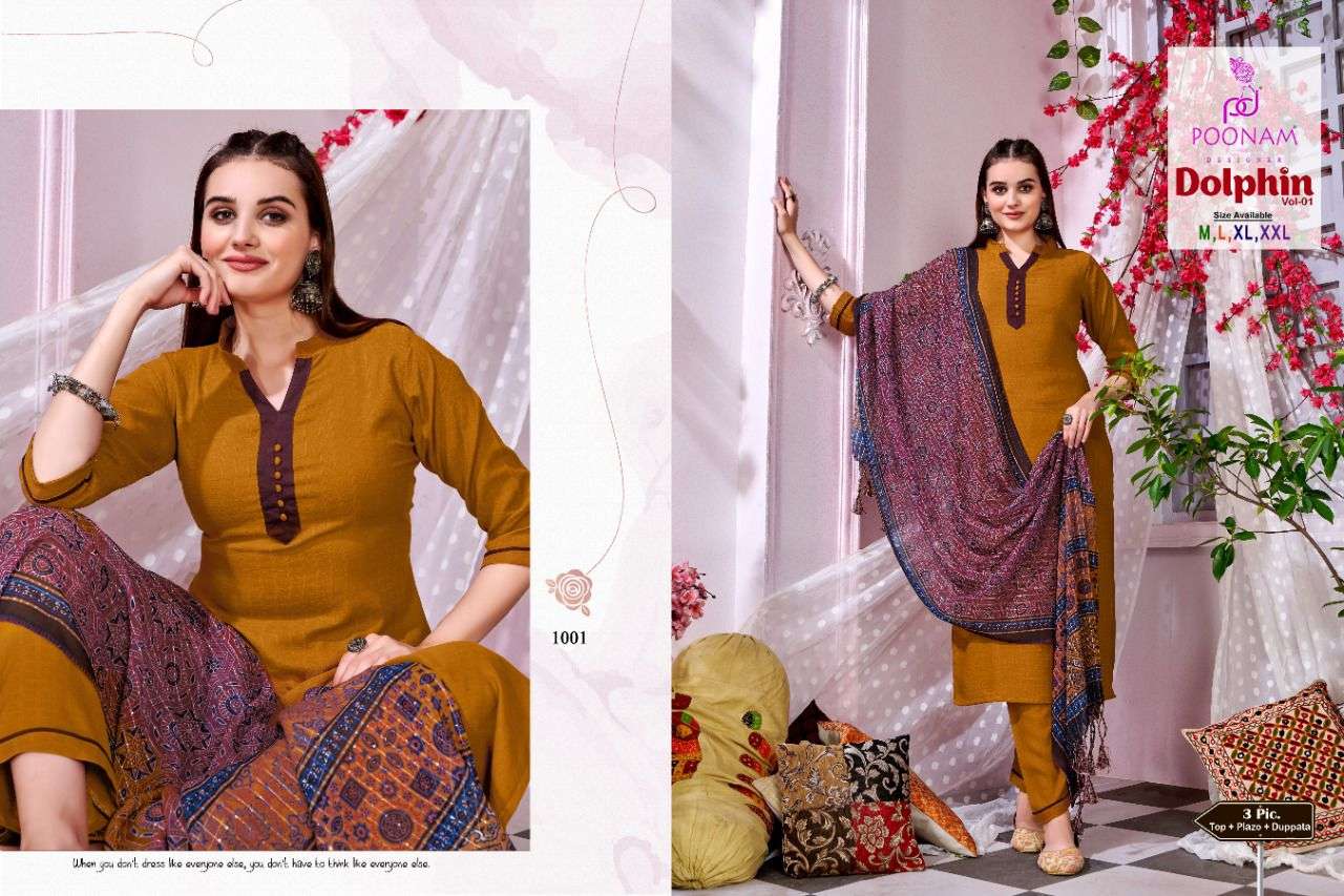 Poonam Designer- Dolphin Vol-01-fabric-viscose-dobby-aline-kurti-fancy-fabric-plazo-pant-georgette-corset-work-digital-print-dupatta-1001